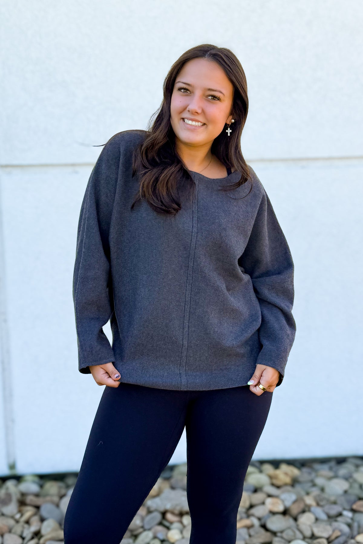 Soft Storm Boat Neck Sweater - GRAY