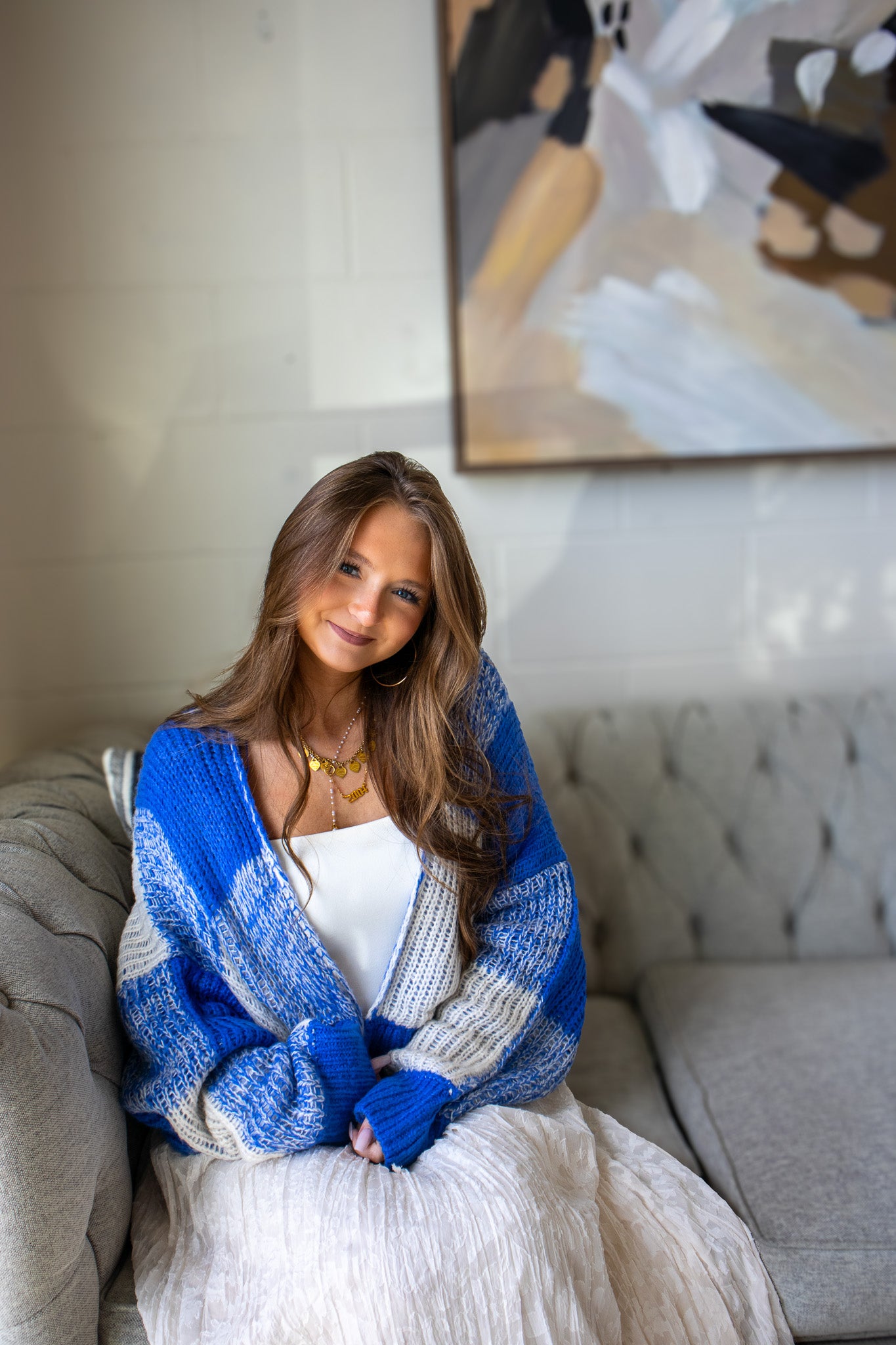 Cobalt Blue Checkered Cardigan