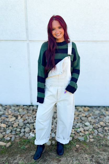 Deep Forest Striped Cropped Knit Sweater - Green & Navy