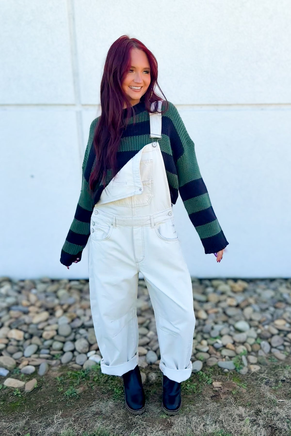 Deep Forest Striped Cropped Knit Sweater - Green & Navy