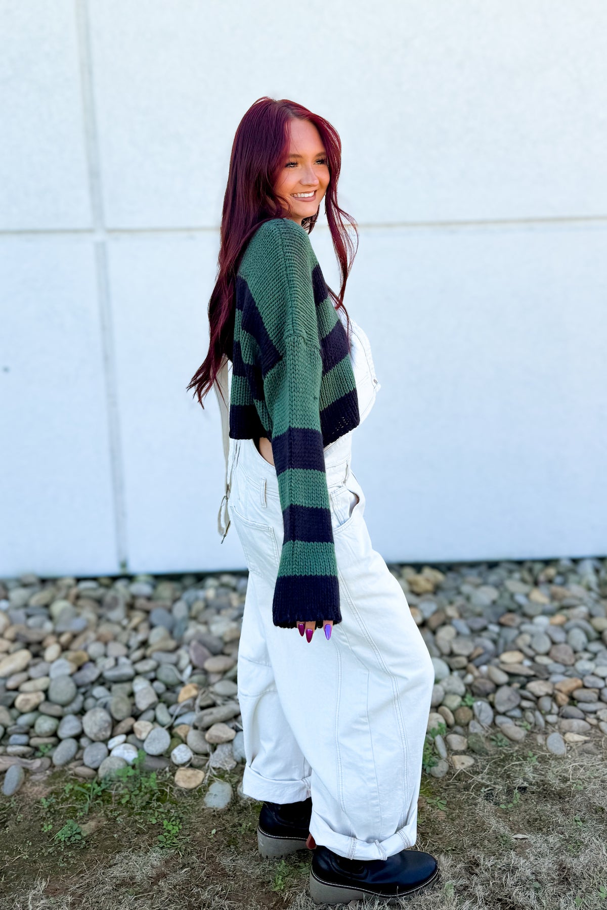 Deep Forest Striped Cropped Knit Sweater - Green & Navy