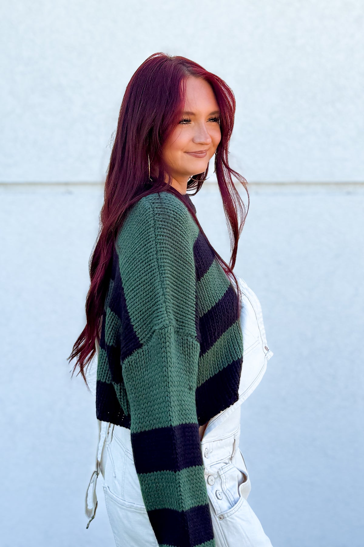 Deep Forest Striped Cropped Knit Sweater - Green & Navy