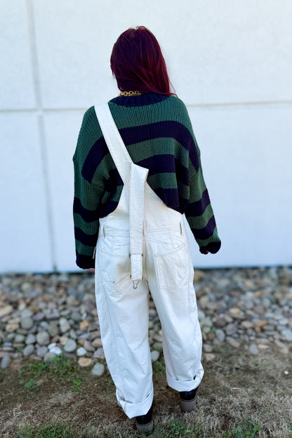 Deep Forest Striped Cropped Knit Sweater - Green & Navy