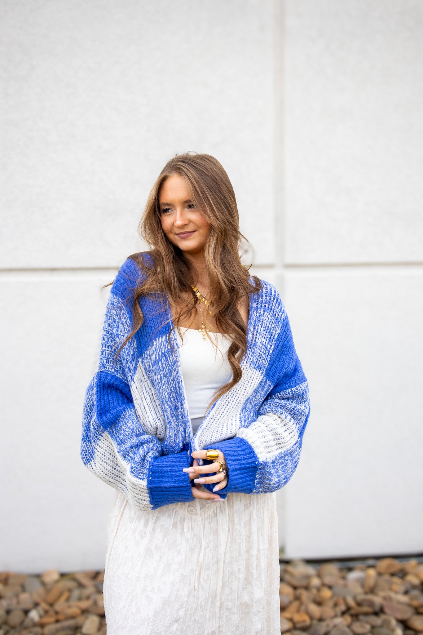 Cobalt Blue Checkered Cardigan
