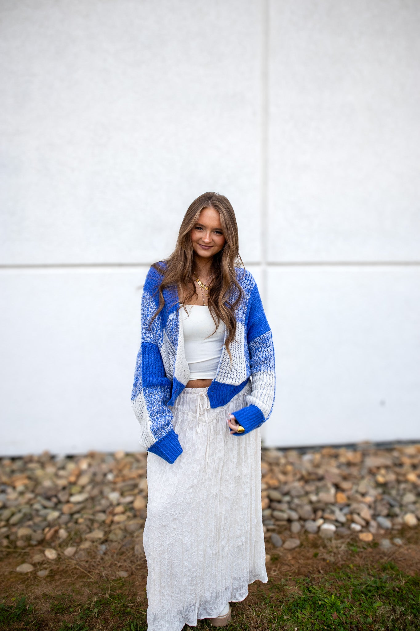 Cobalt Blue Checkered Cardigan