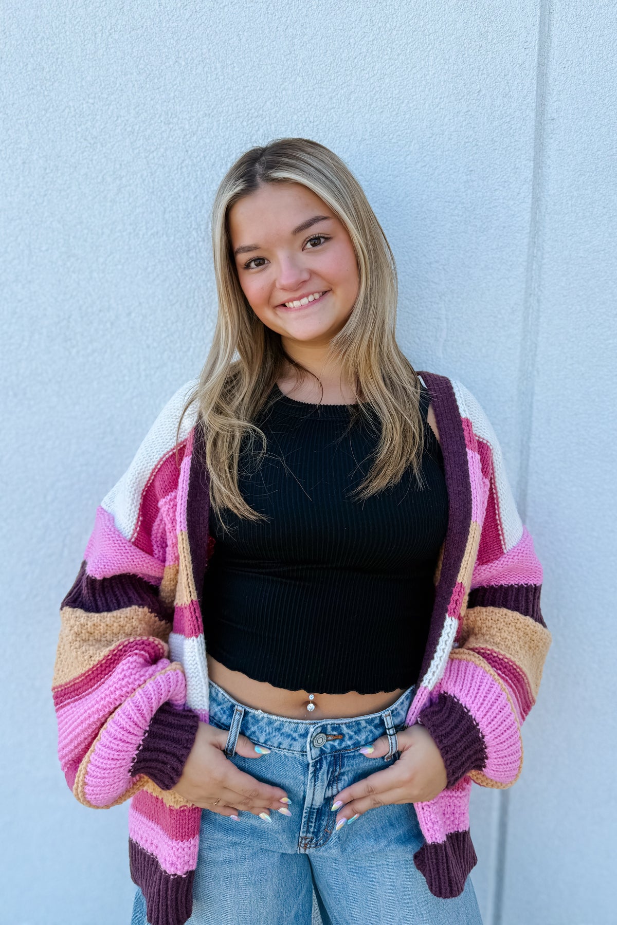 Golden Cranberry Stripe Cardigan