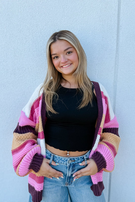 Golden Cranberry Stripe Cardigan