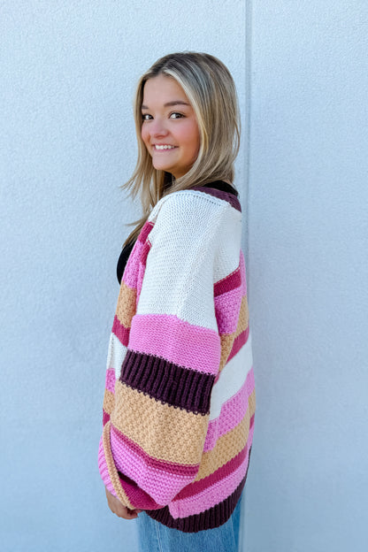 Golden Cranberry Stripe Cardigan