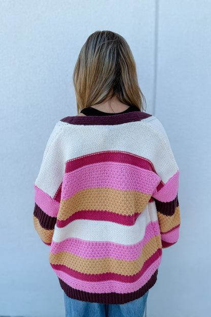 Golden Cranberry Stripe Cardigan