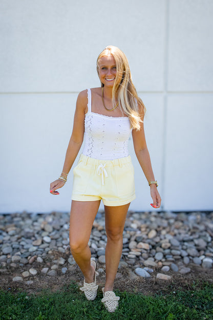Sunny Butter Yellow Cotton Pull On Shorts