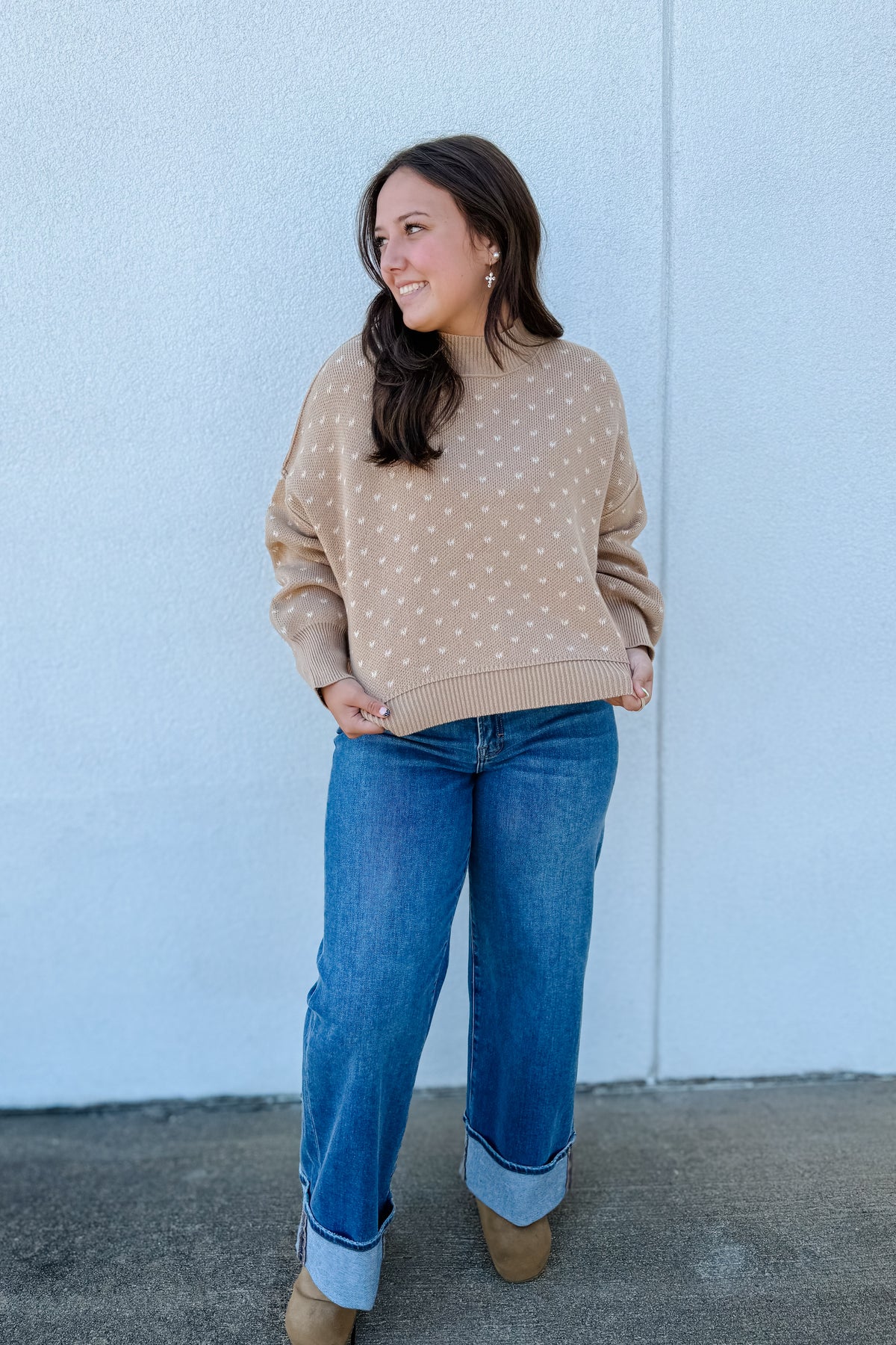 Heart Pattern Tan Sweater