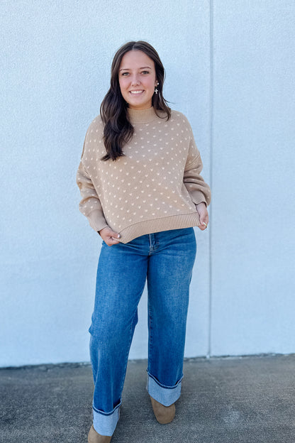 Heart Pattern Tan Sweater