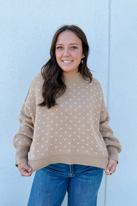 Heart Pattern Tan Sweater