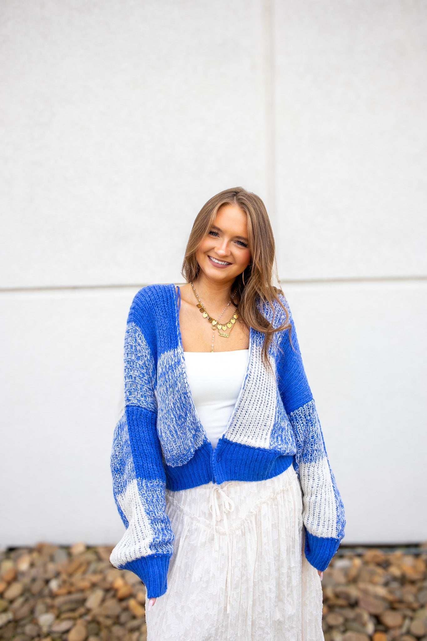 Cobalt Blue Checkered Cardigan