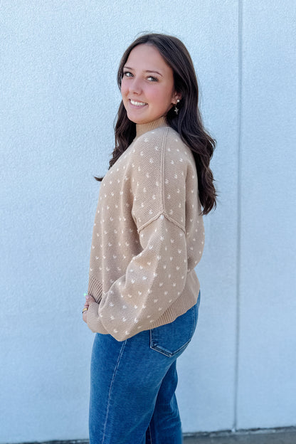 Heart Pattern Tan Sweater