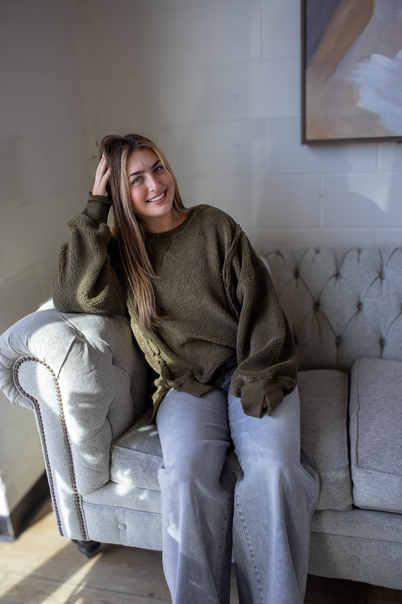 Cozy Fleece Oversized Sweatshirt - OLIVE
