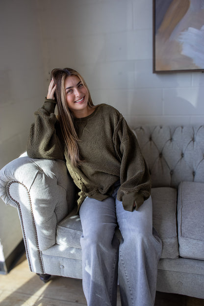 Cozy Fleece Oversized Sweatshirt - OLIVE