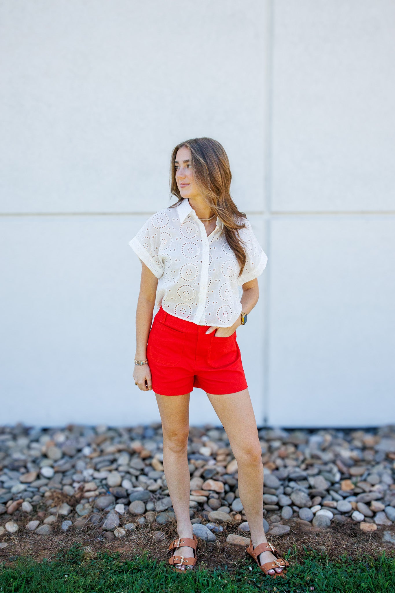 Firecracker Red High-Rise Patch Pocket Stretch Shorts