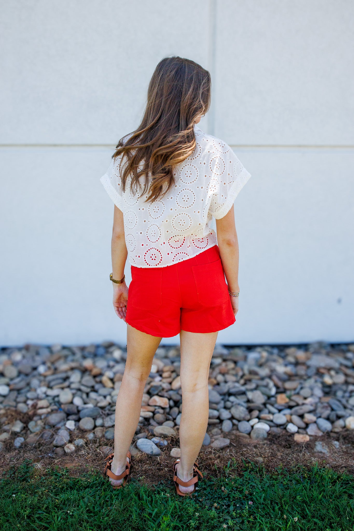 Firecracker Red High-Rise Patch Pocket Stretch Shorts