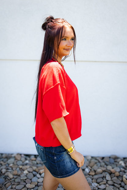 Cherry Crush Red Knit Lightweight Sweater