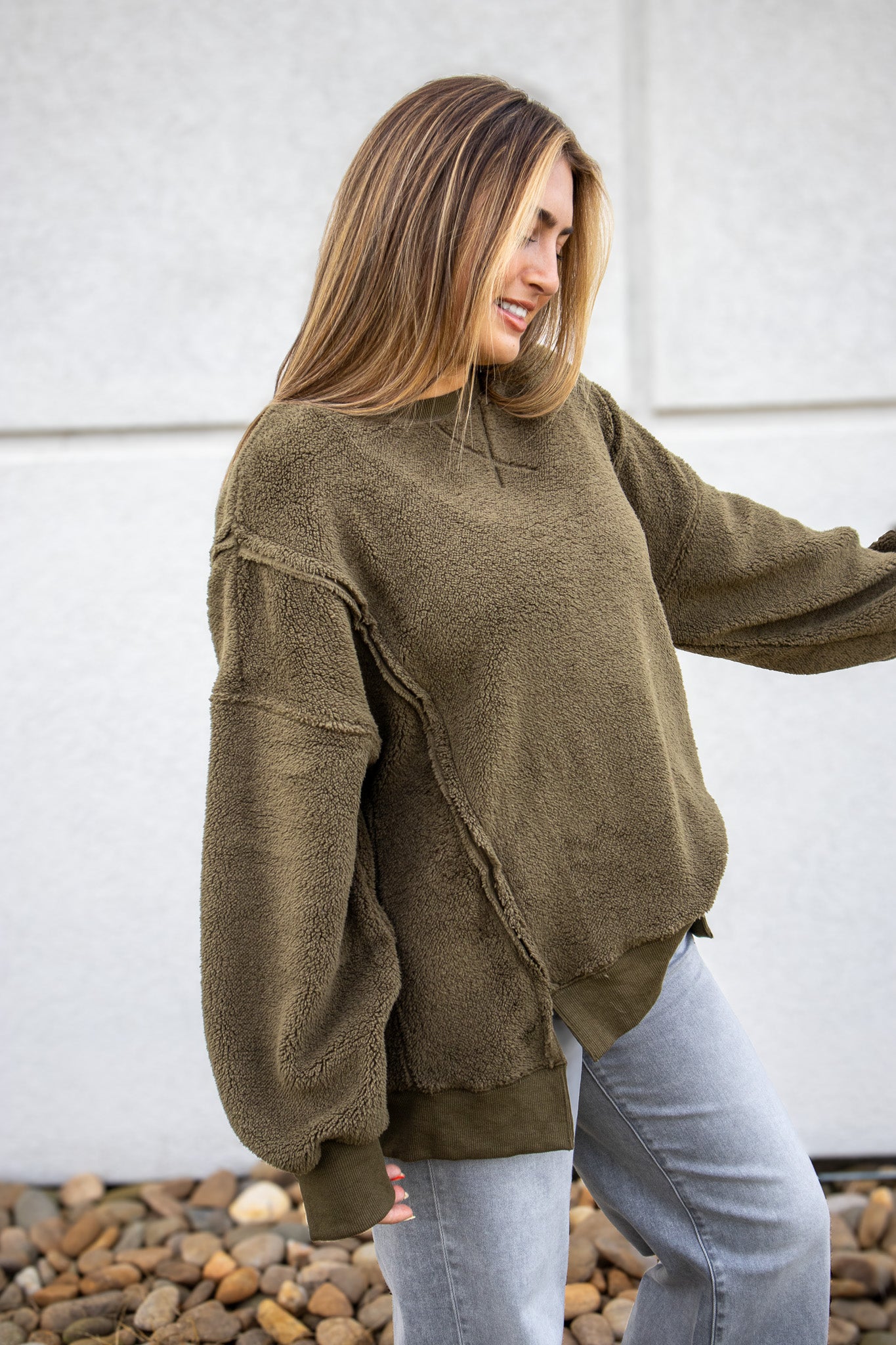 Cozy Fleece Oversized Sweatshirt - OLIVE