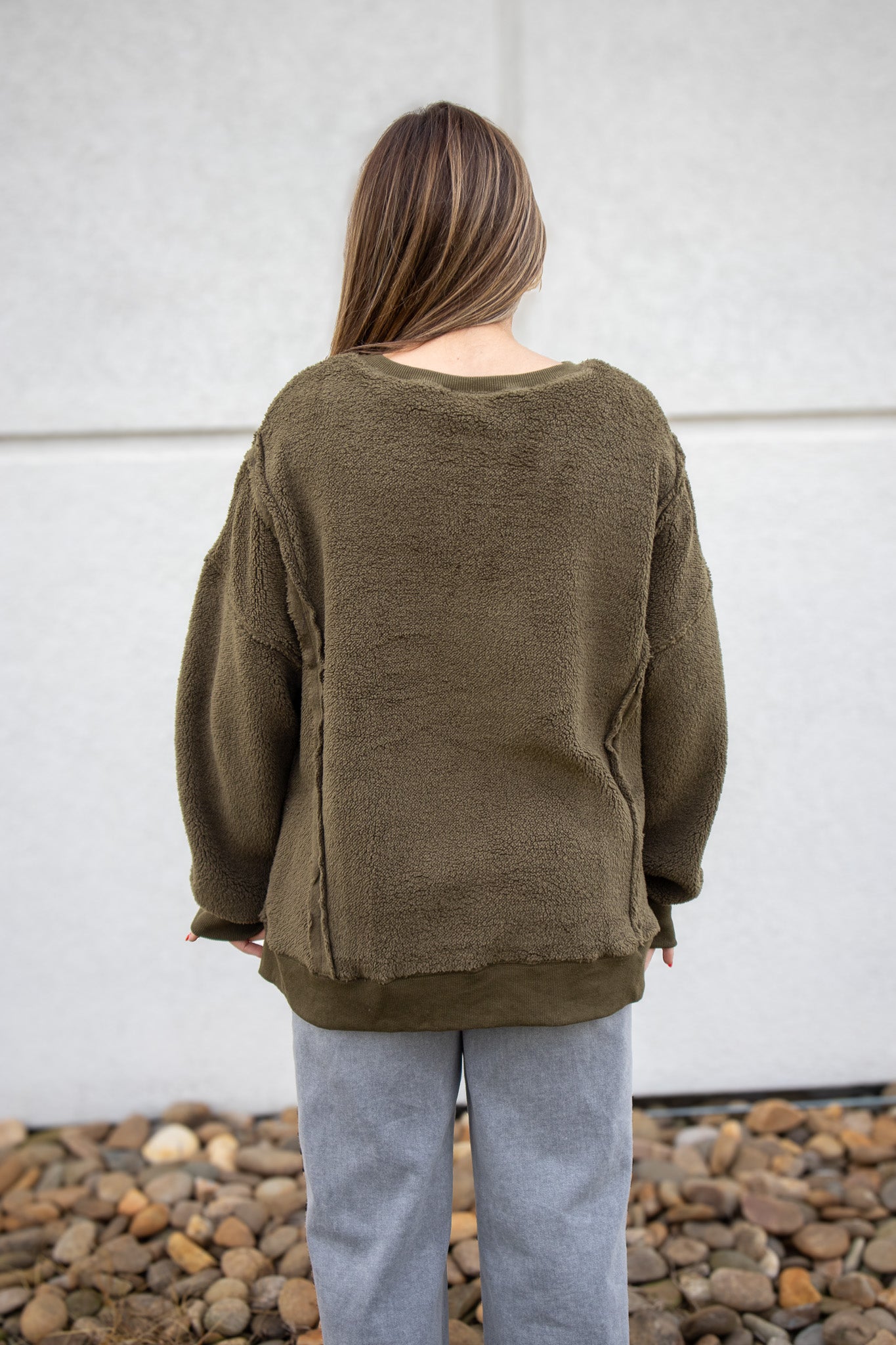 Cozy Fleece Oversized Sweatshirt - OLIVE