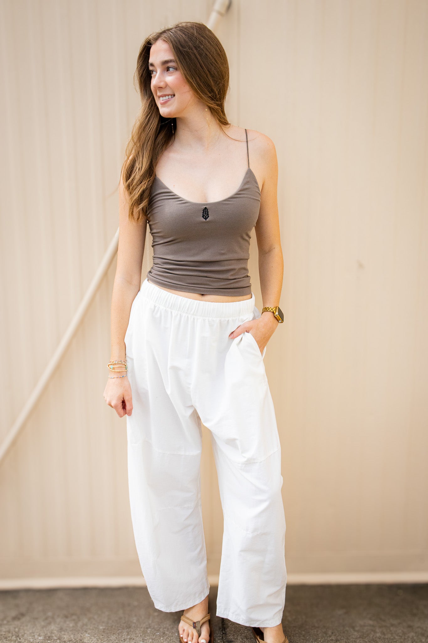 Free People - The Skinny Strap Seamless Logo Tank - PEWTER