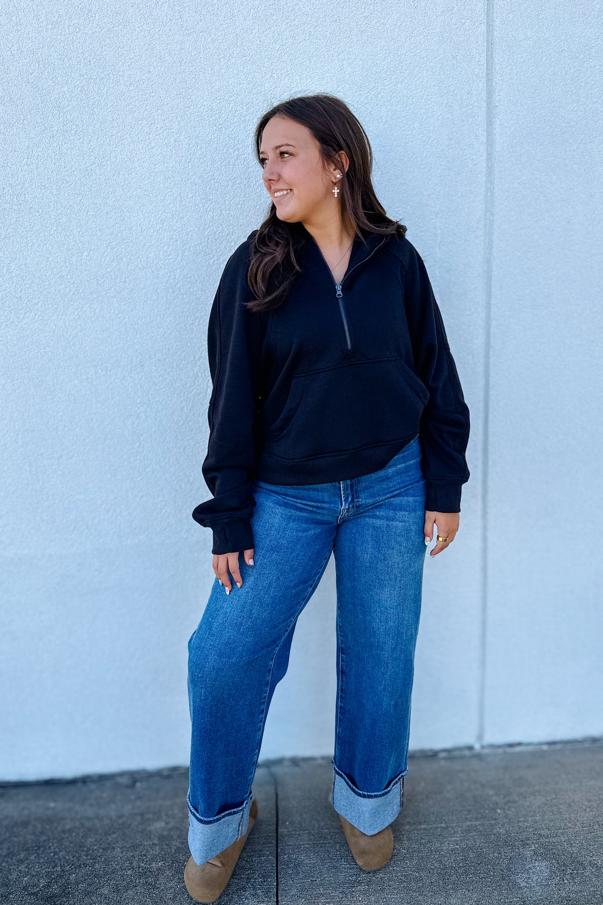 Essential Half-Zip Hoodie - BLACK