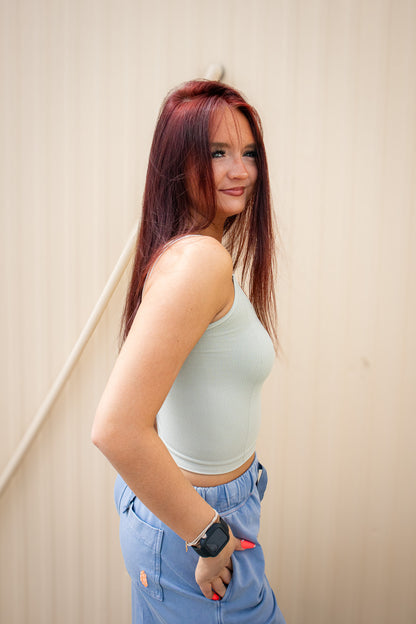 Cloudline Ribbed Cropped Cami - Light Grey