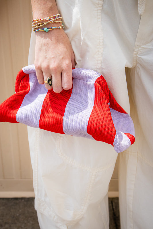 Coastal Cabana Striped Clutch - PURPLE/RED