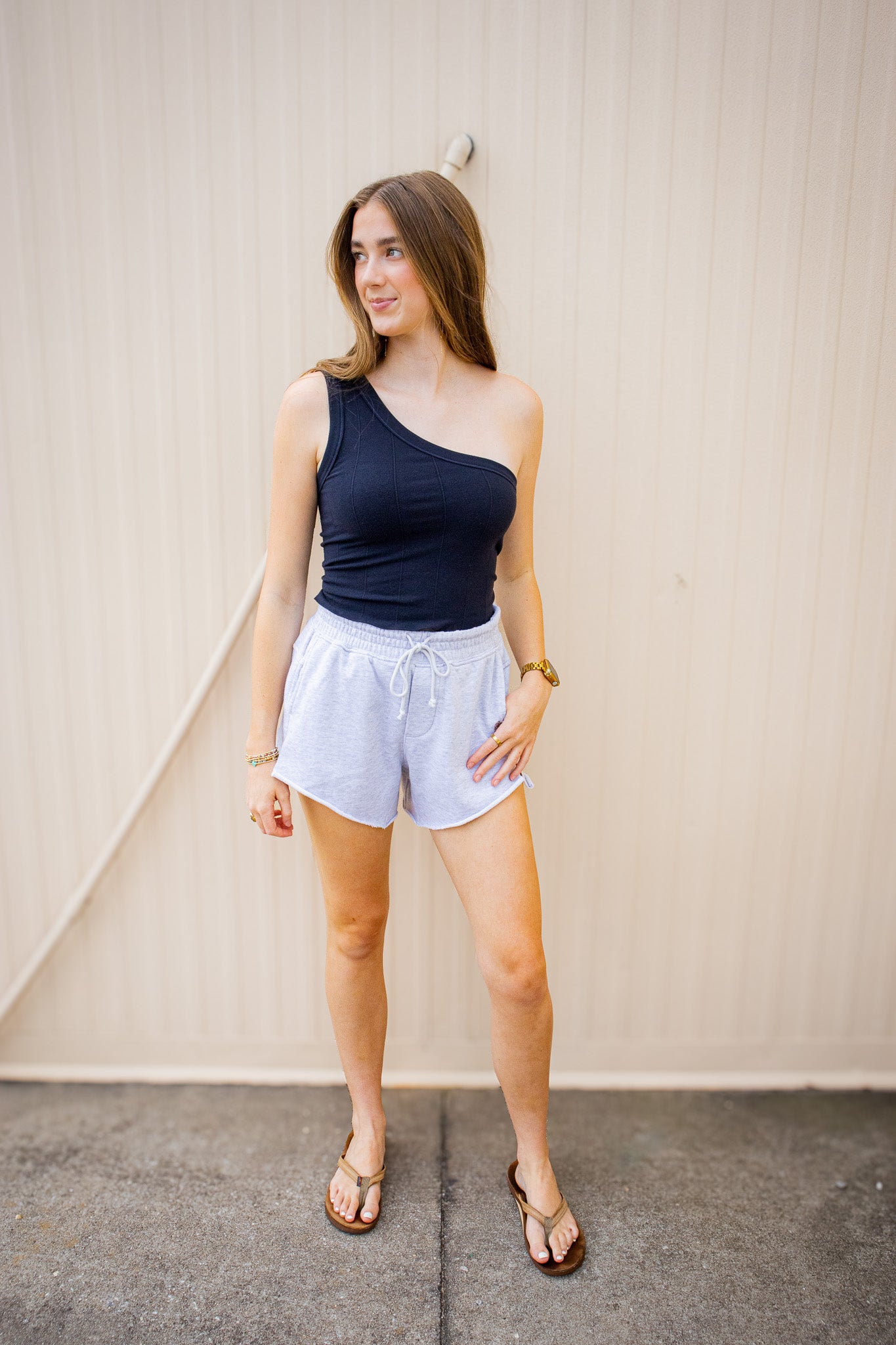 Free People - Knockout Relaxed French Terry Sweat Shorts - White Heather Grey