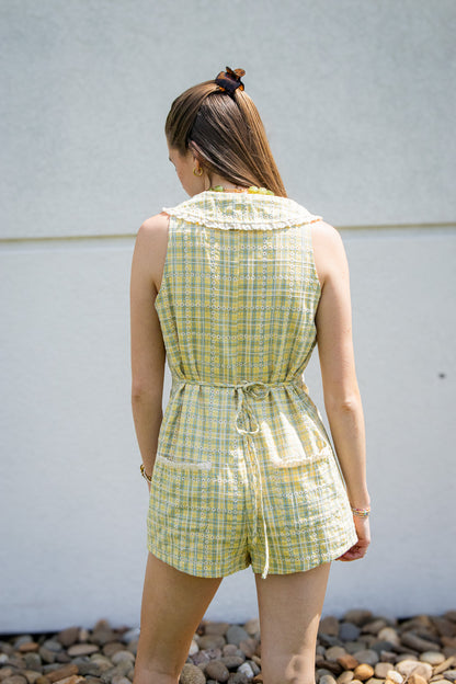 Lemon Meadow Yellow Plaid Eyelet Romper