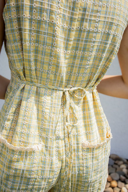 Lemon Meadow Yellow Plaid Eyelet Romper