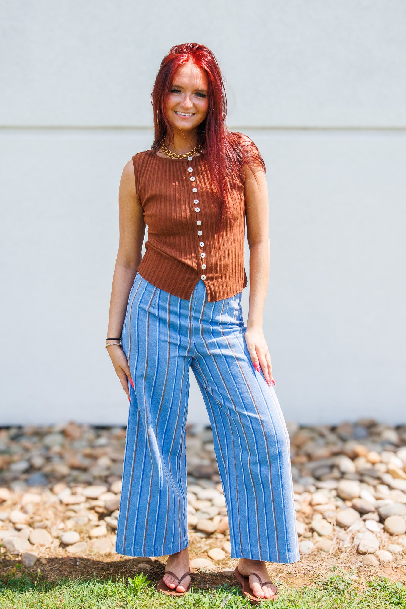 Café Stripe High-Rise Wide Leg Pants