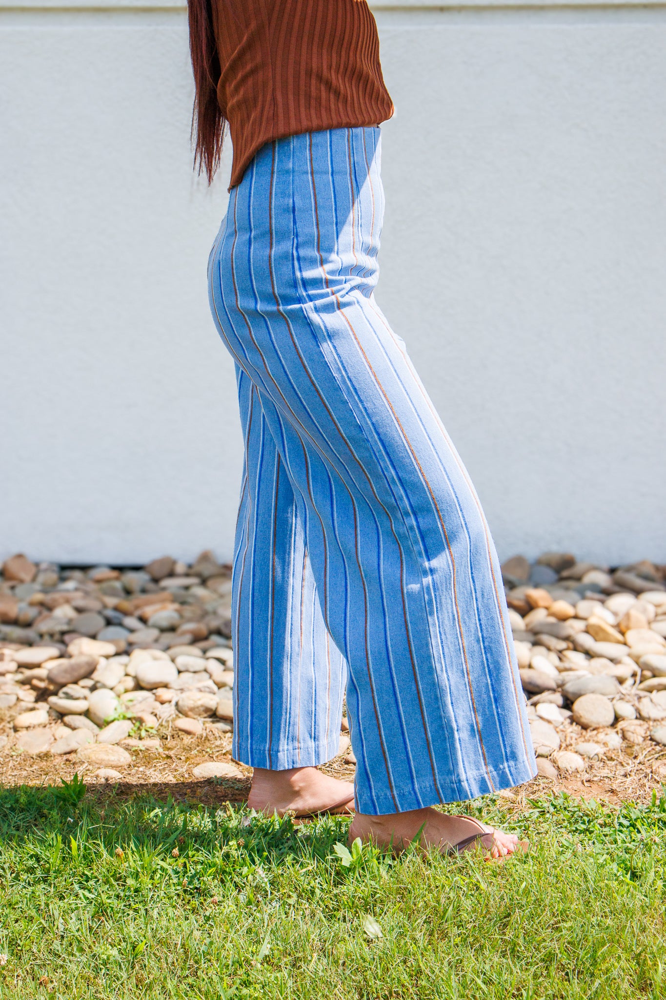 Café Stripe High-Rise Wide Leg Pants