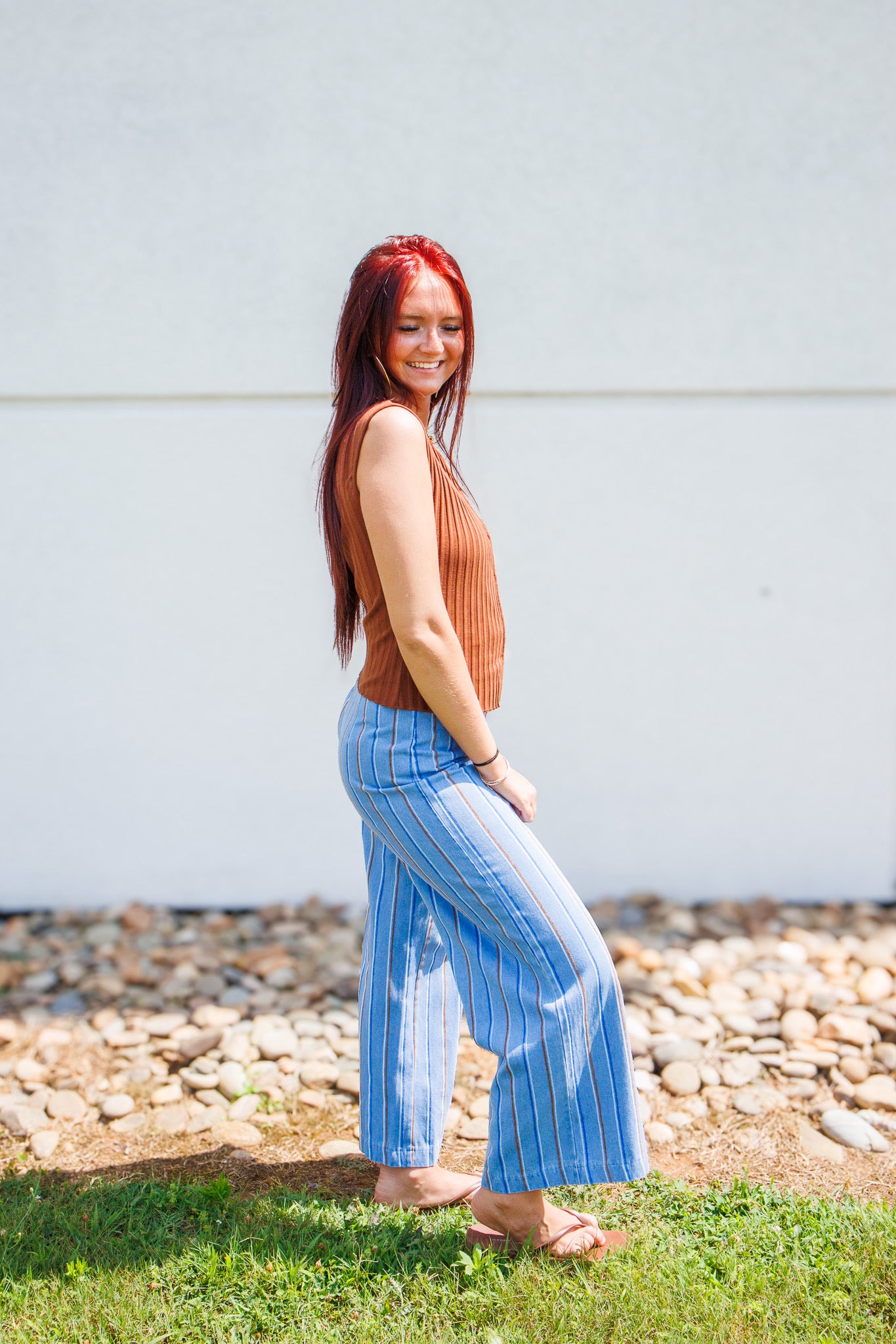 Café Stripe High-Rise Wide Leg Pants