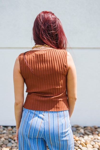 Free People - Tilly Ribbed Button-Down Vest - Honey Bronze