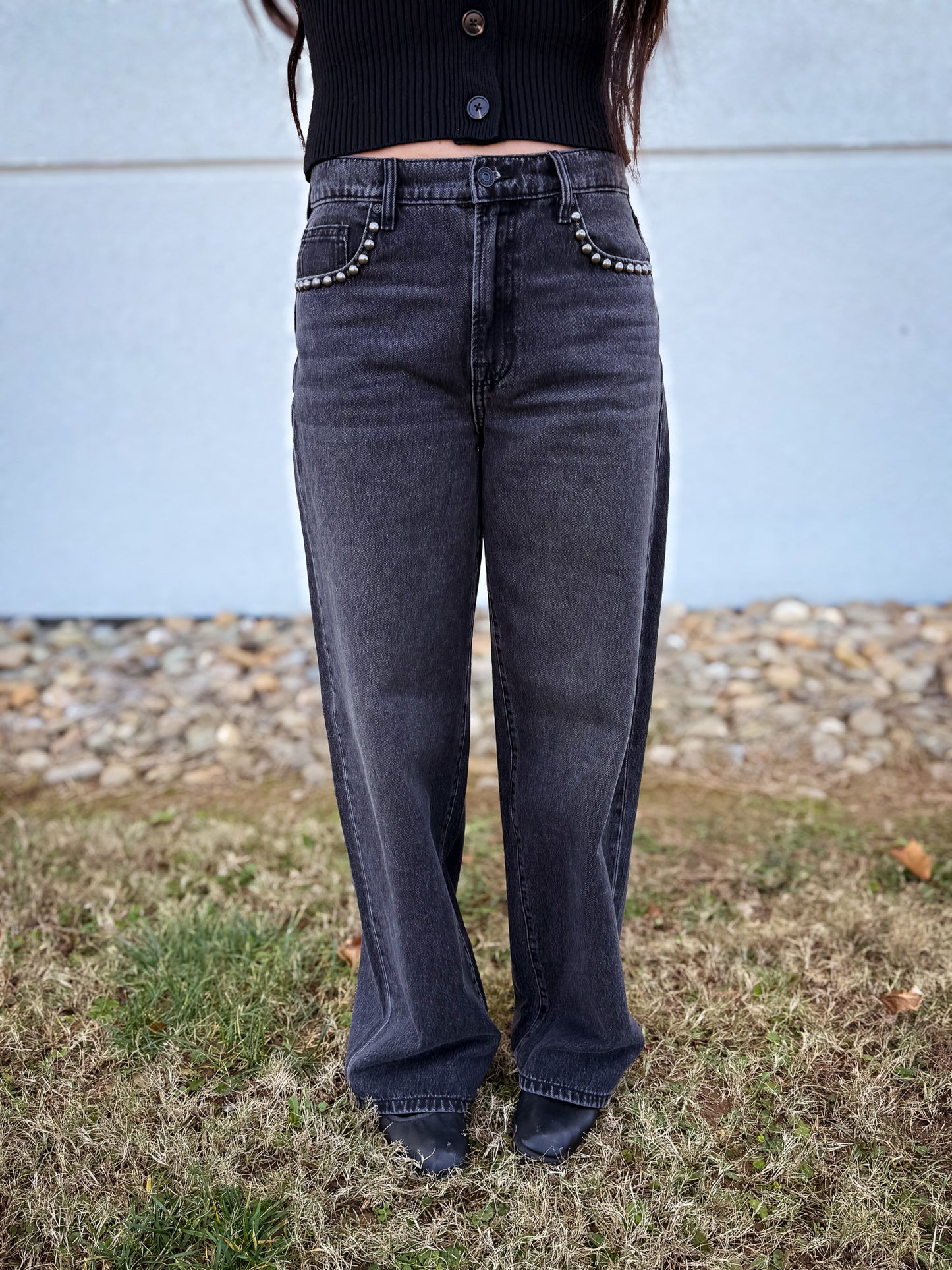 Hidden - Alyx Black Oversized Low Slung Studded Baggy Jeans