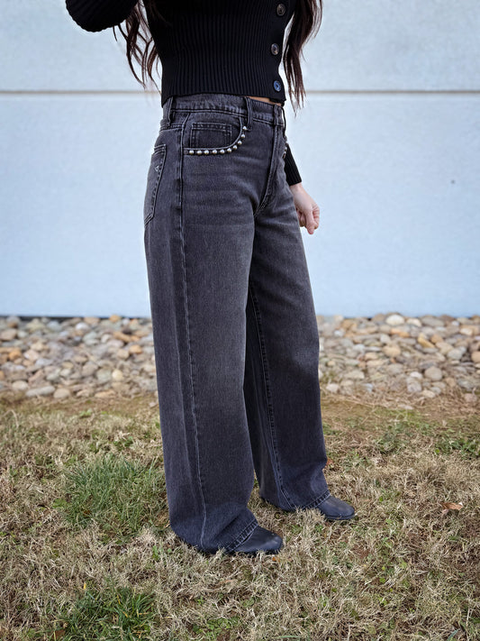 Hidden - Alyx Black Oversized Low Slung Studded Baggy Jeans