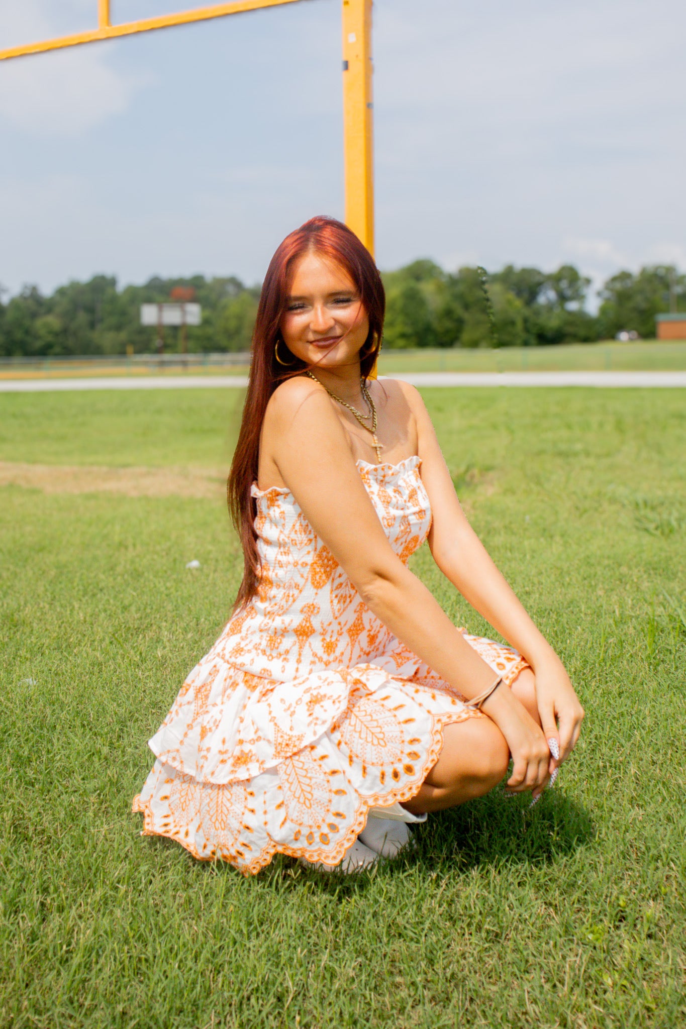 Rocky Top Romance Orange & White Embroidered Eyelet Mini Dress