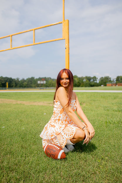 Rocky Top Romance Orange & White Embroidered Eyelet Mini Dress