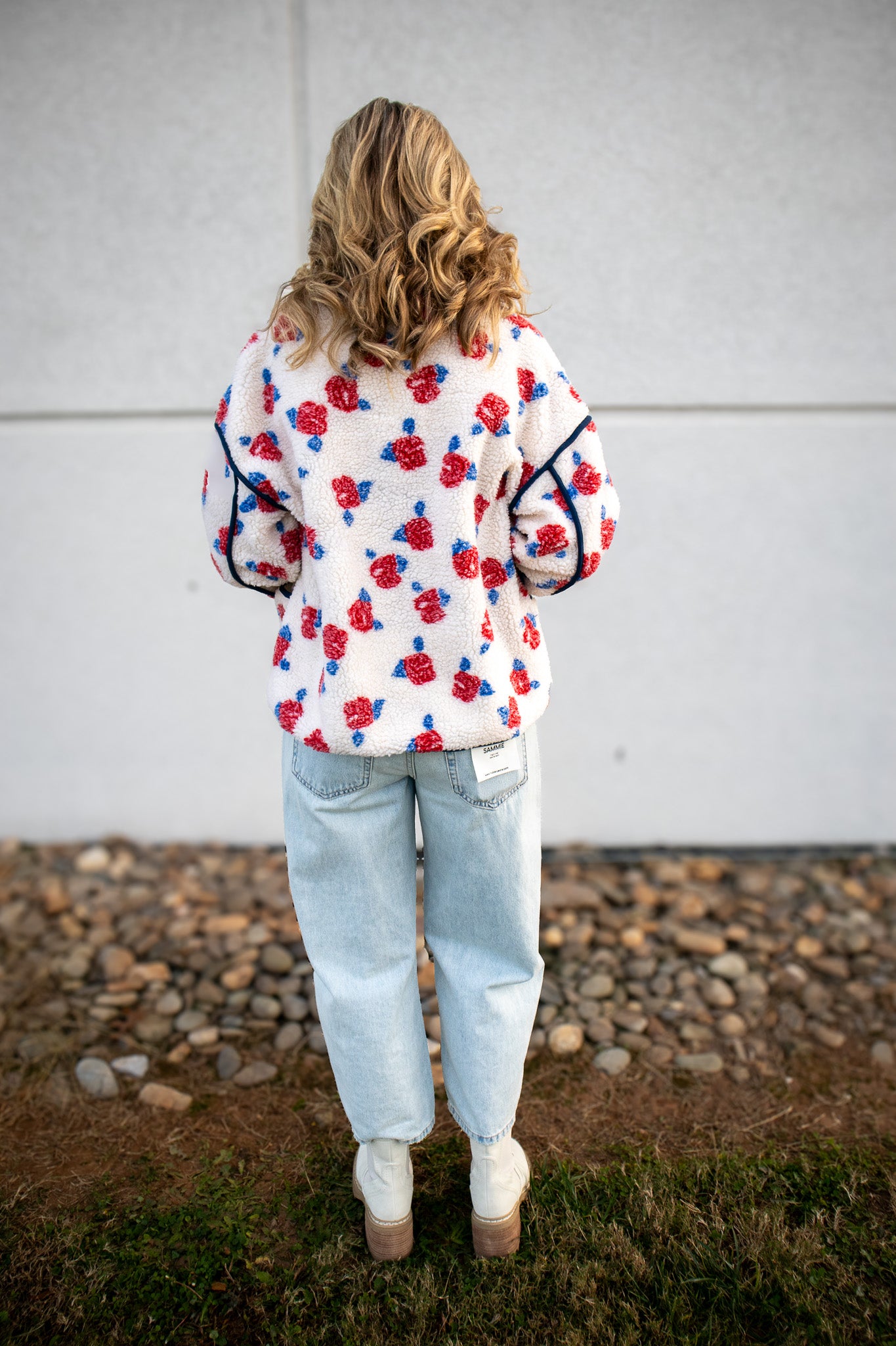 Floral Sherpa Jacket - RED/WHITE