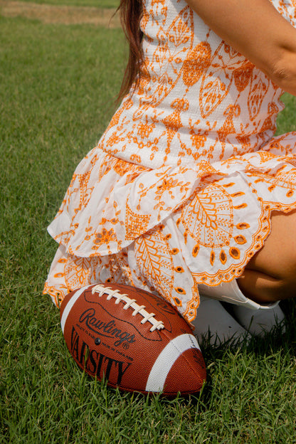 Rocky Top Romance Orange & White Embroidered Eyelet Mini Dress