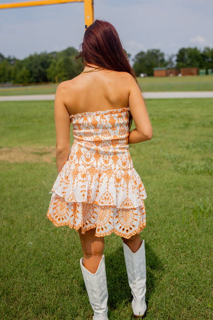 Rocky Top Romance Orange & White Embroidered Eyelet Mini Dress