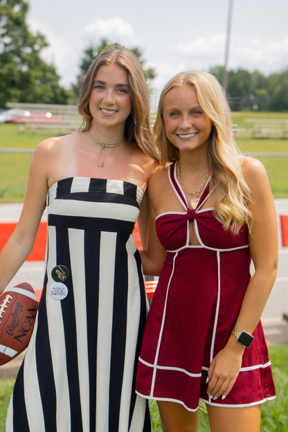 Main Event Black & Ivory Striped Strapless Maxi Dress