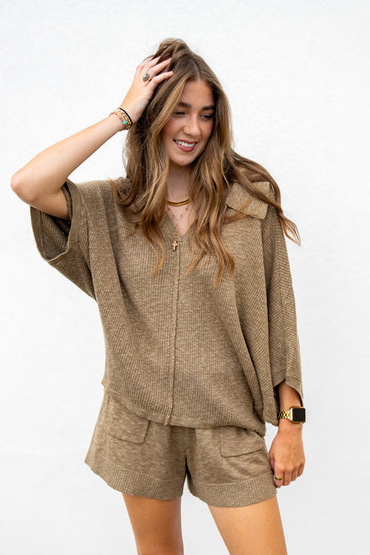 Soft Hours Ribbed Knit Matching Set - OLIVE