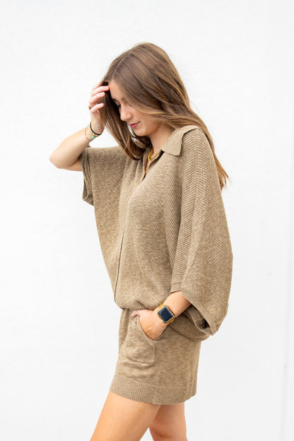 Soft Hours Ribbed Knit Matching Set - OLIVE