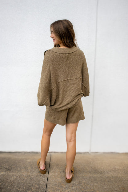 Soft Hours Ribbed Knit Matching Set - OLIVE