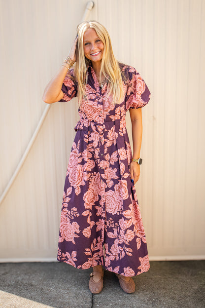 Blushing Rose Floral Belted Maxi Dress