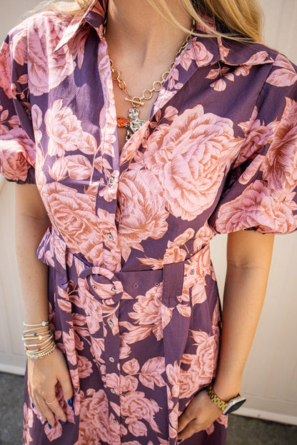 Blushing Rose Floral Belted Maxi Dress